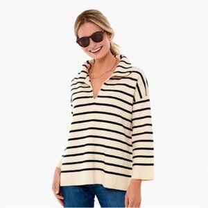Pomander Place Tuckernuck Billie Polo Sweater Cream/ Navy Stripe